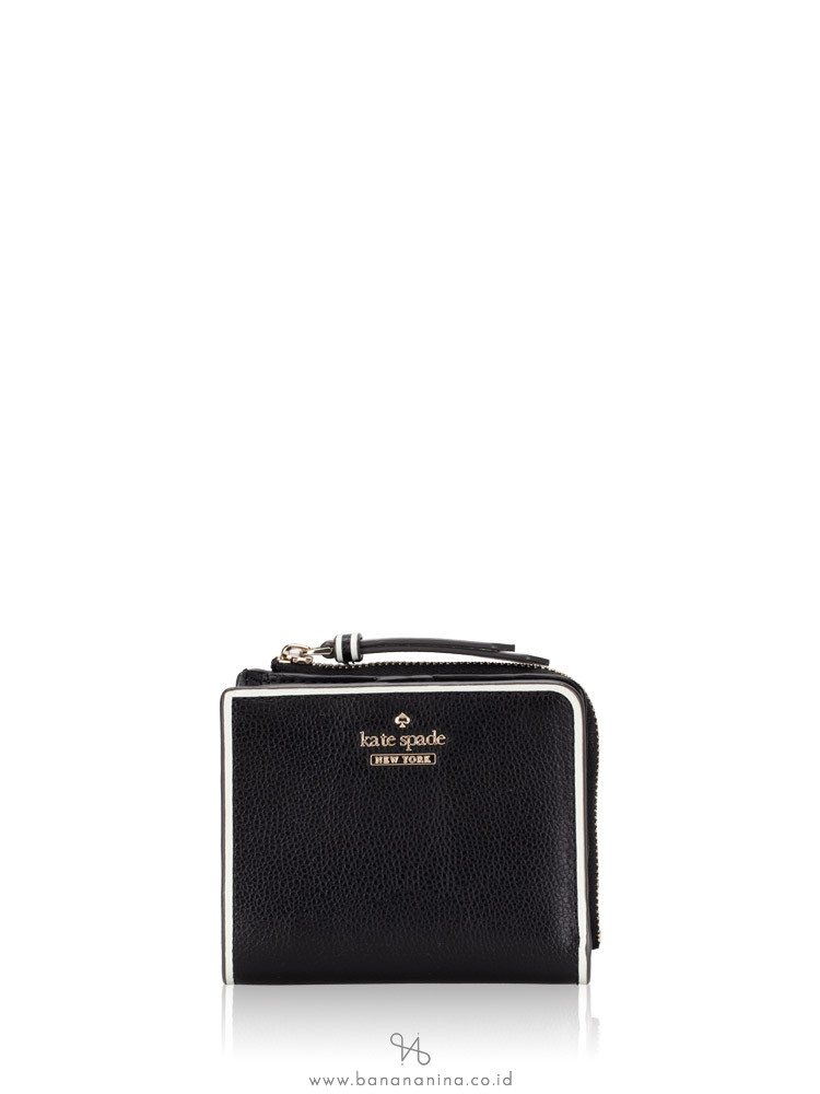 Kate Spade Patterson Drive Painted Edge Small L Zip Bifold Wallet Black Bright White
