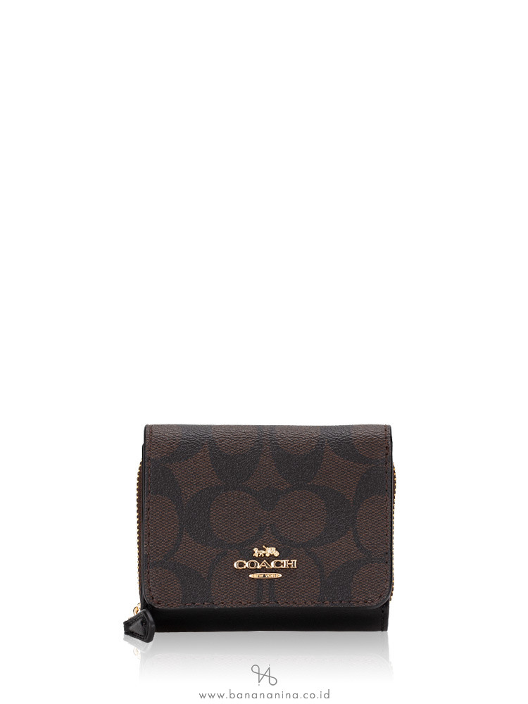 Coach 7331 Signature Small Trifold Wallet Brown Black
