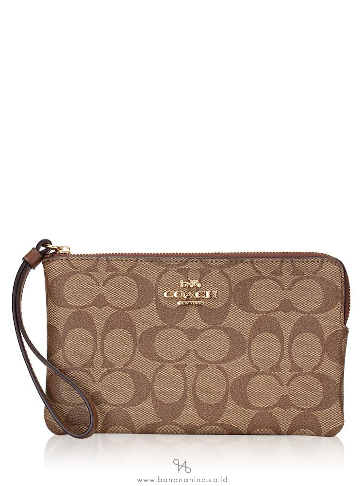 Coach 6648 Signature Large Corner Zip Wristlet Khaki Saddle