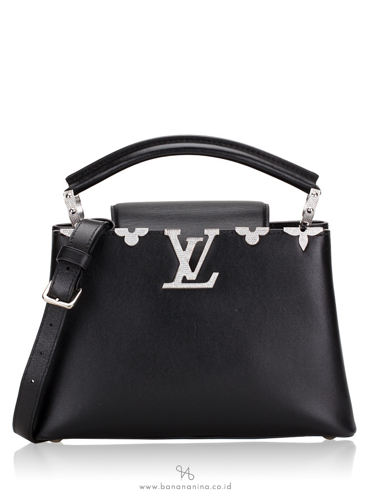 Louis Vuitton Smooth Calfskin Crystal Flowers Capucines BB Black