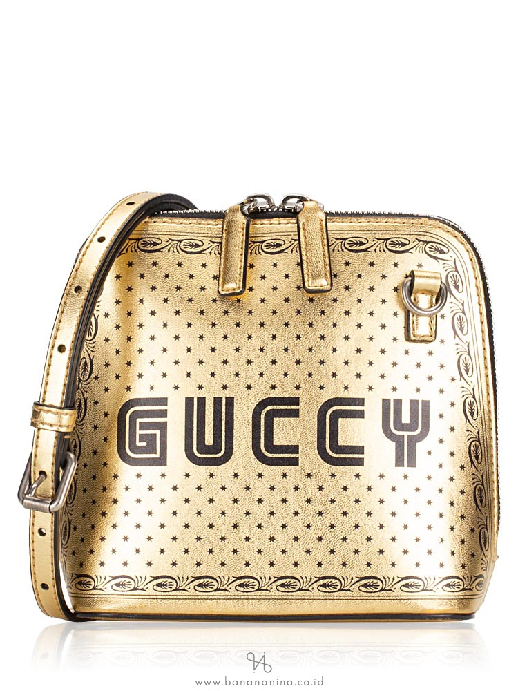 Gucci X SEGA Calfskin GUCCY Stars Mini Dome Shoulder Bag Gold