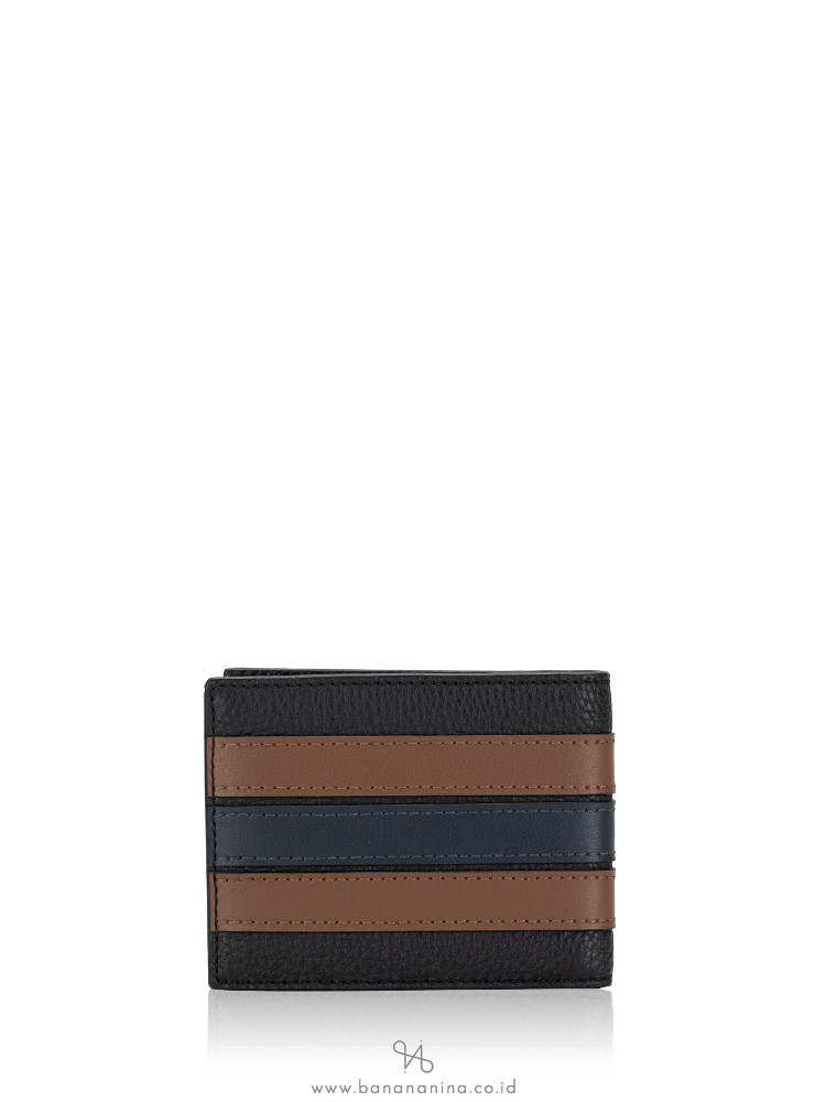 Coach Men 3003 Varsity Stripe Slim Billfold Wallet Black Saddle