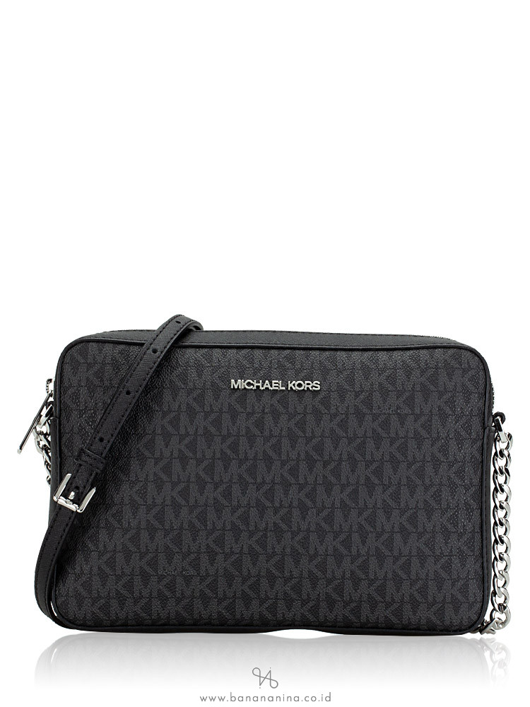 Michael Kors Jet Set Item Signature Large Crossbody Black Silver