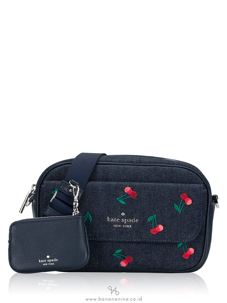 Kate Spade Rosie Cherry Embroidered Camera Bag Denim Blue Multi