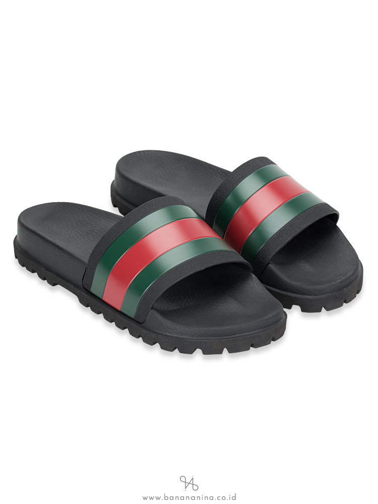Gucci Men Rubber Web Slide Sandals 