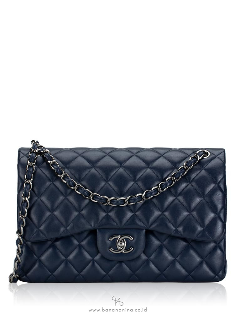 Chanel Lambskin Classic Jumbo Double Flap Bag Navy