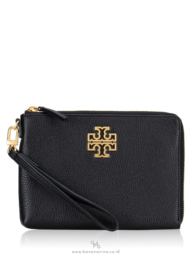 Tory Burch Britten Leather Large Zip Pouch Black