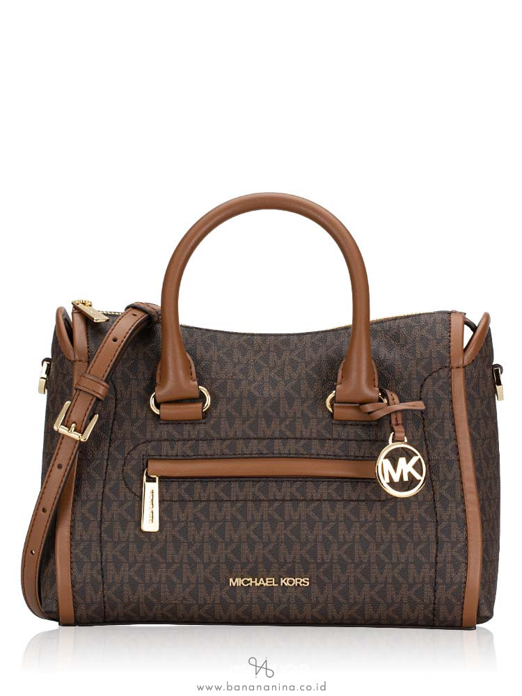 Michael Kors Signature Carine Medium Top Zip Satchel Brown