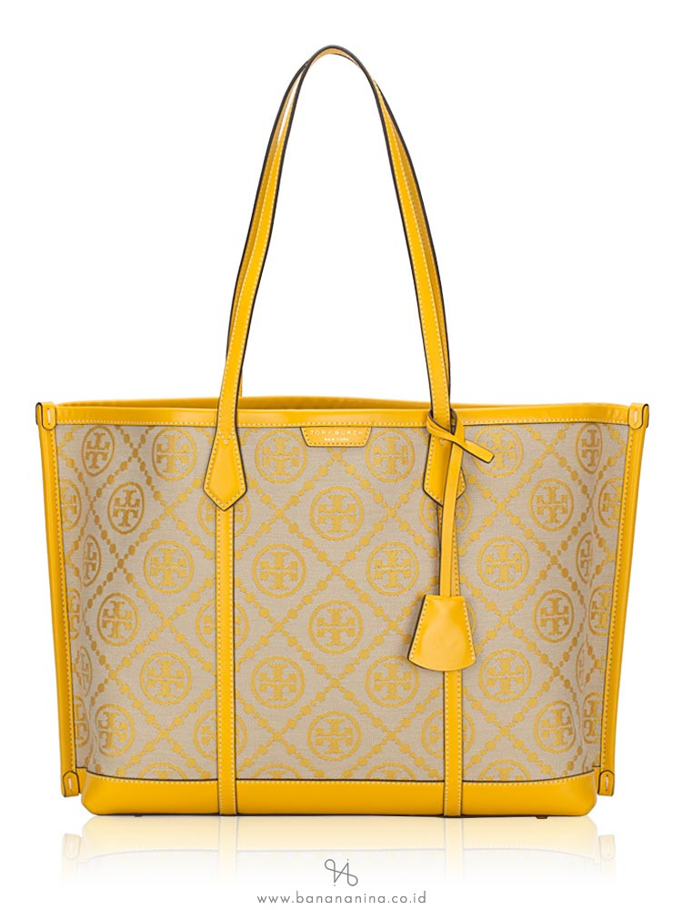 Tory Burch Perry Monogram Jacquard Large Triple Compartment Tote Goldfinch