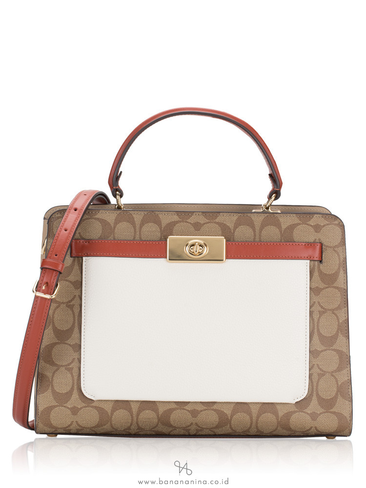 Coach C8208 Signature Lane Carryall Colorblock Satchel Bag Khaki Chalk Multi