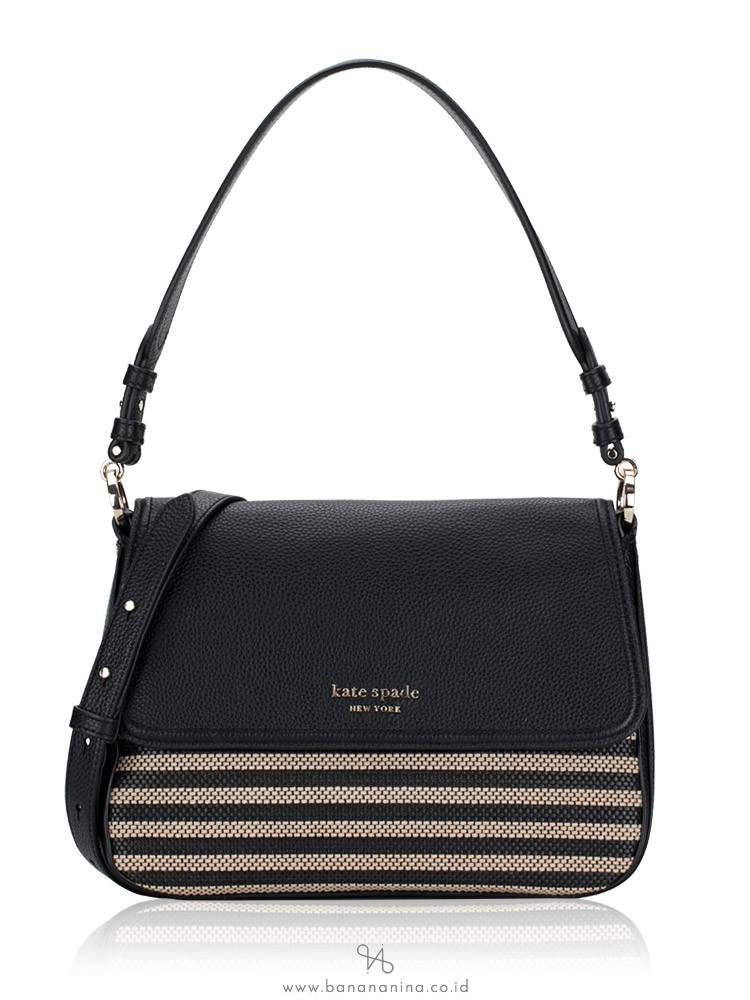 Kate Spade Hudson Stripe Fabric Medium Convertible Shoulder Bag Black Multi