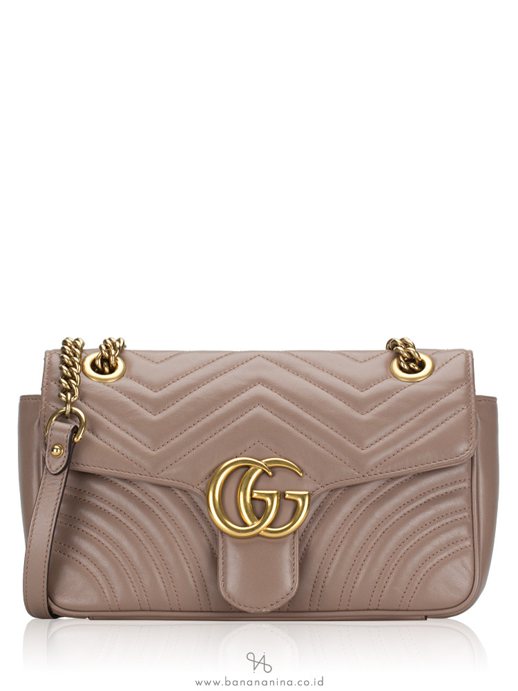 Gucci Calfskin Matelasse Small GG Marmont Shoulder Bag Porcelain Rose