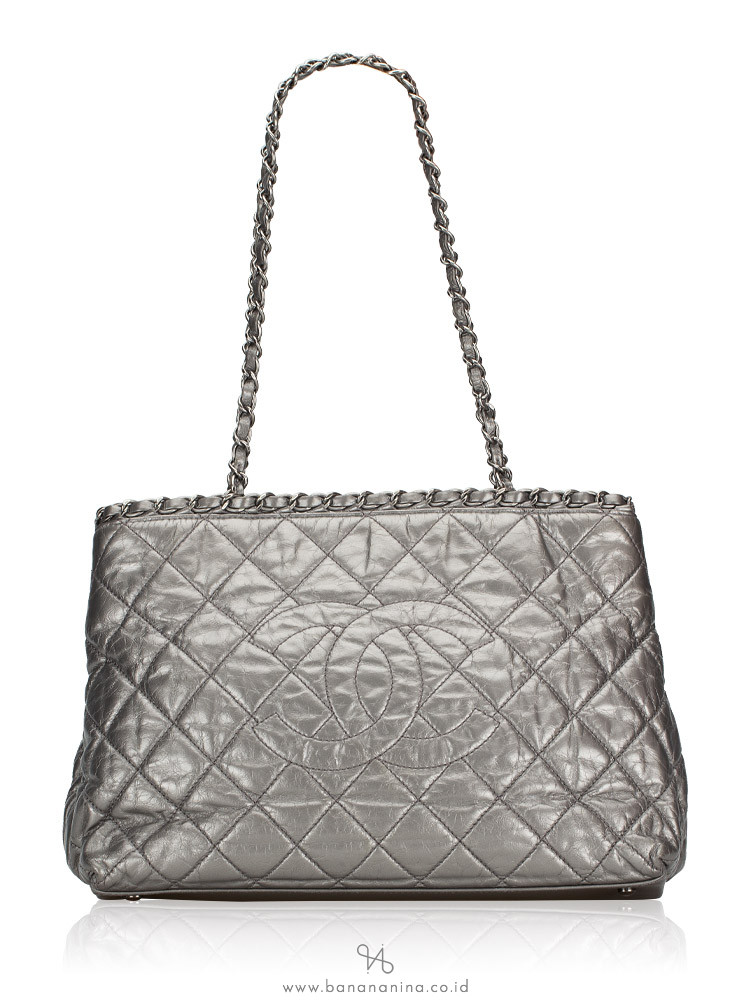 Chanel Calfskin Chain Me Small Tote Silver