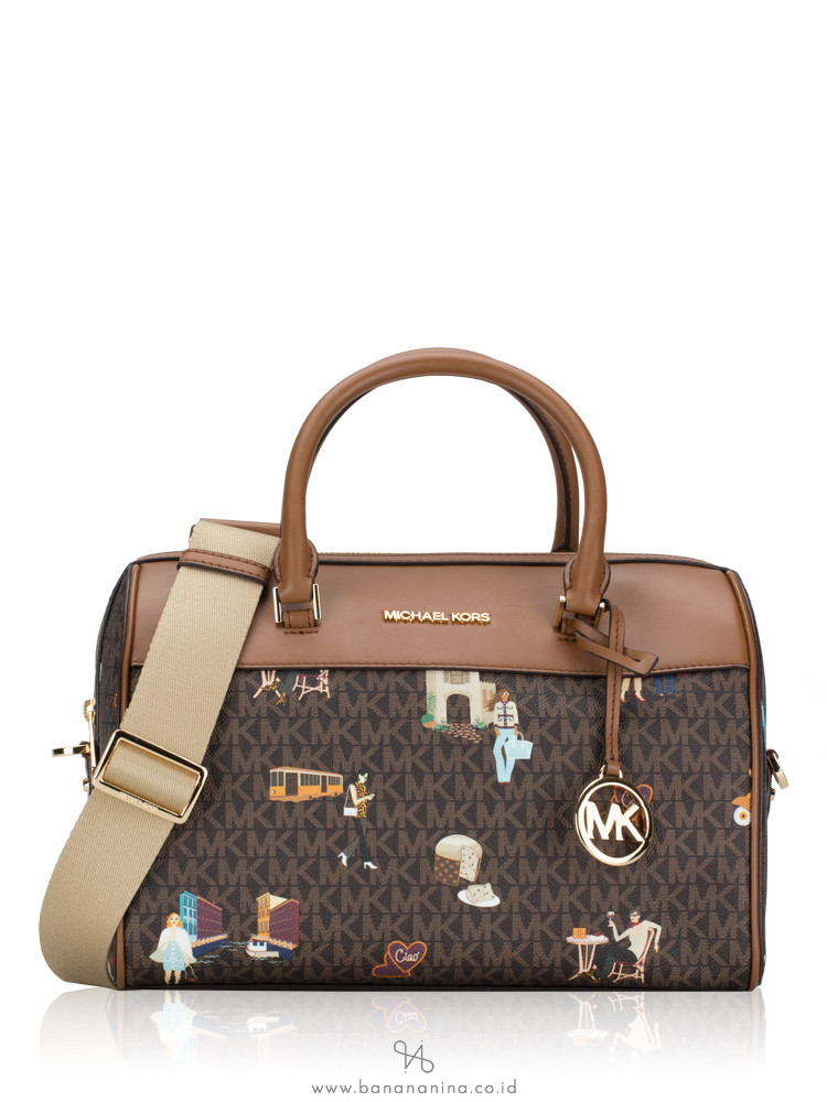 Michael Kors MK Jet Set Girls Travel Medium Duffle Bag Brown Multi Milan