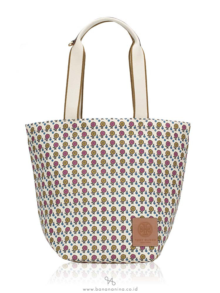 Tory Burch Gracie Nylon Printed Tote Ivory Floral Daisy