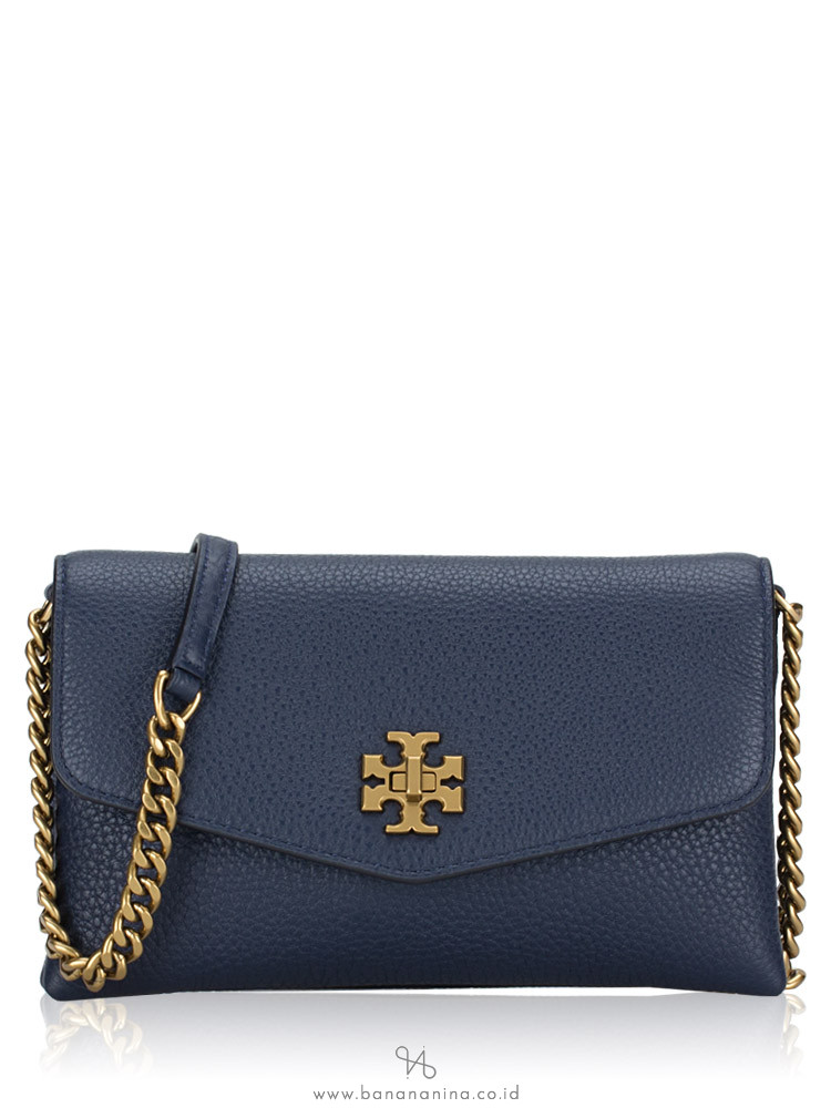 Tory Burch Kira Pebbled Leather Chain Wallet Royal Navy