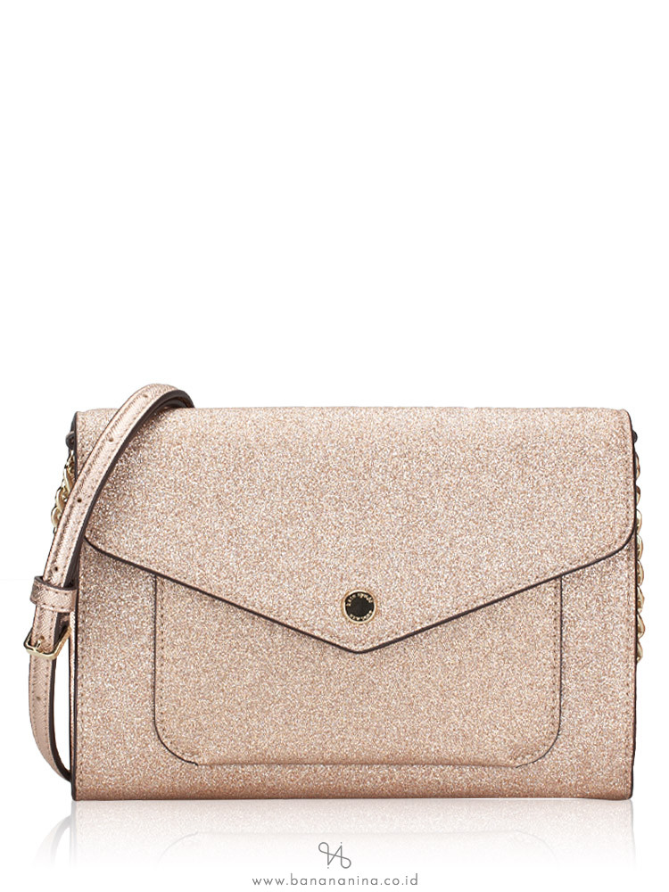 Kate Spade Tinsel Glitter Fabric Flap Crossbody Rose Gold