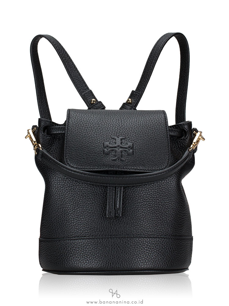 Latest Tory Burch Thea Black Pebbled Leather Mini Backpack Bucket Bag  137409