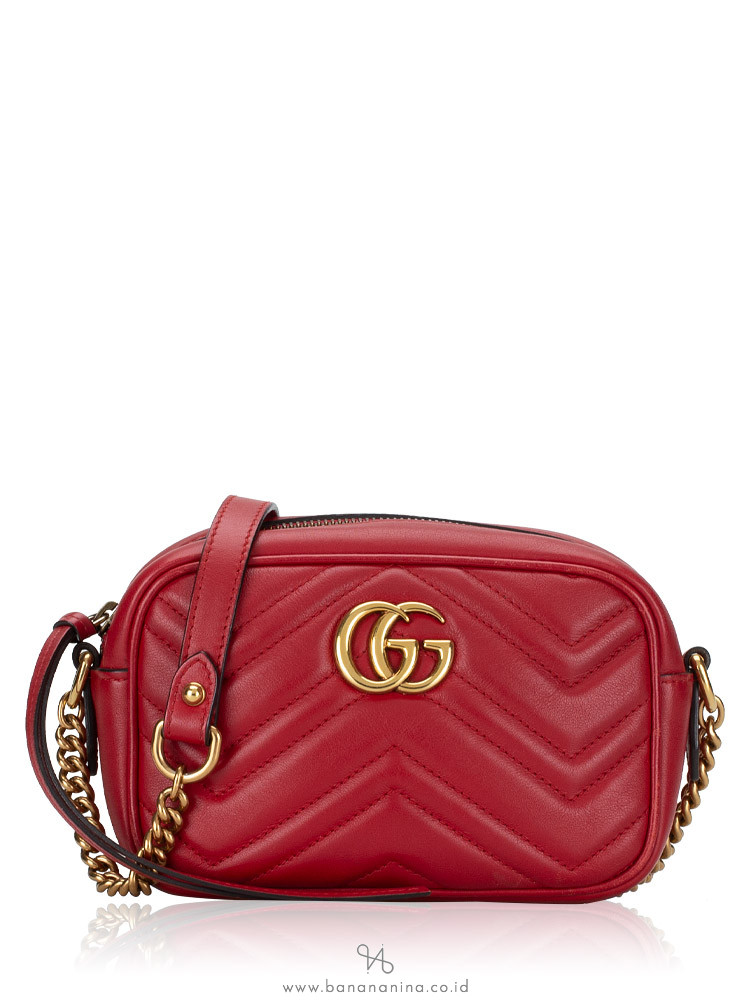 Gucci GG Marmont Matelasse Mini Chain Bag Hibiscus Red BNIB Made in Italy