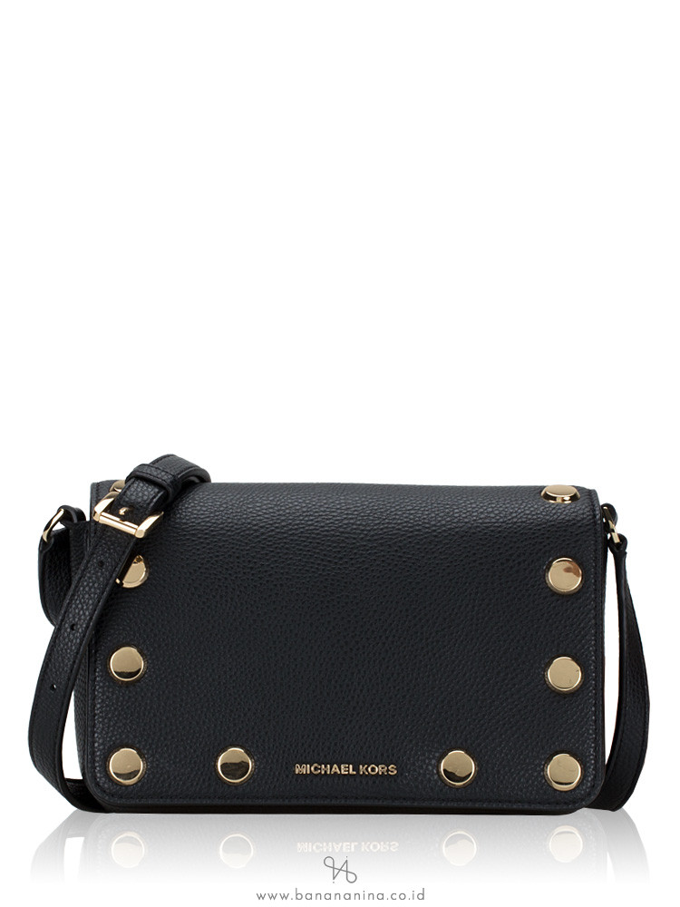 Michael Kors Holly Medium Stud Pebbled Leather Crossbody Black