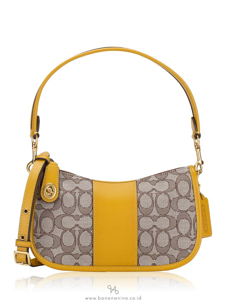Coach CD678 Signature Jacquard Swinger Bag Oak Flax