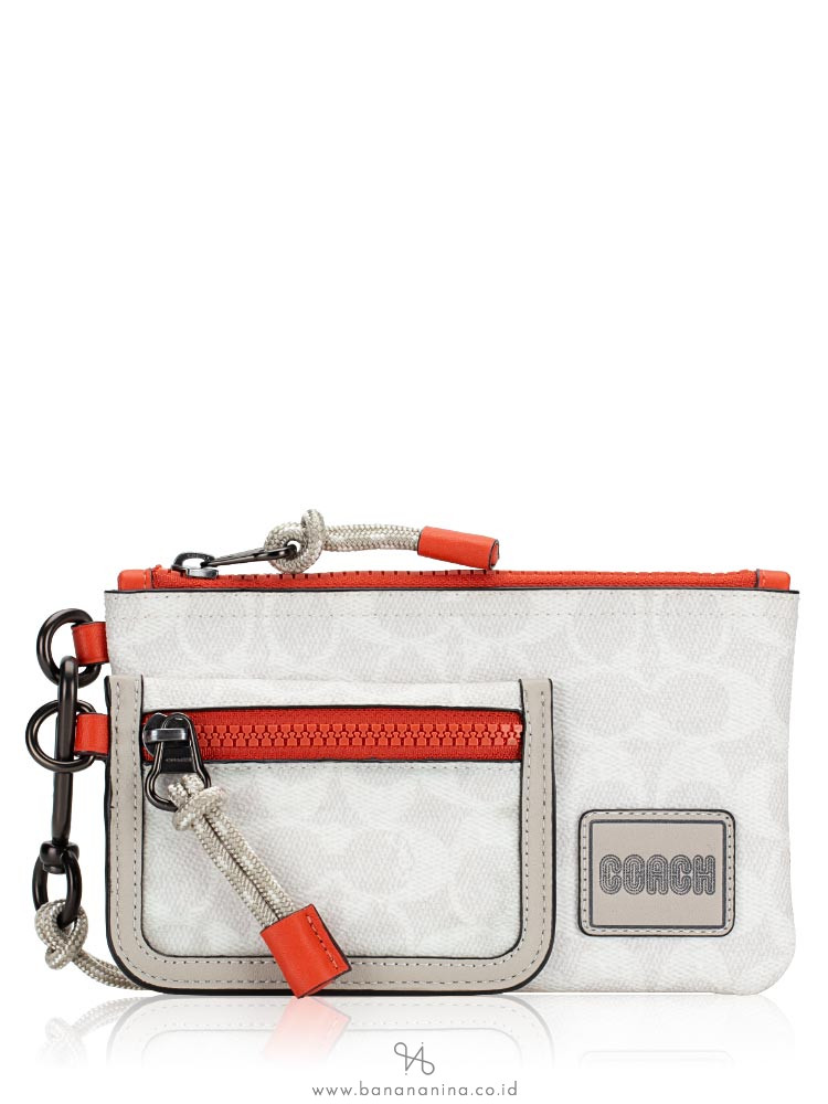 Double pouch lanyard in signature canvas with coach patch clearance