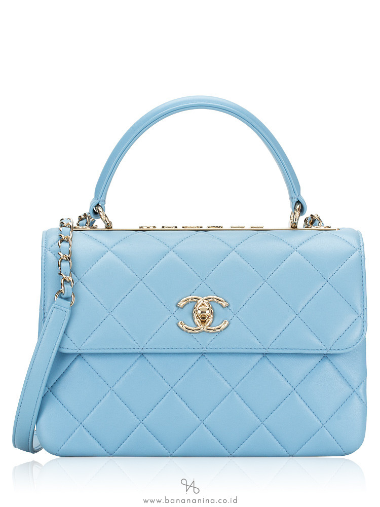 Chanel Lambskin Trendy CC Small Flap Dual Top Handle Bag Light Blue