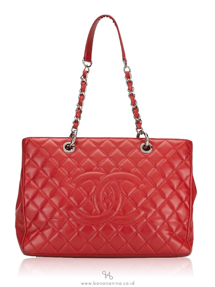 Chanel Caviar Quilted Grand Shopping Tote GST Red