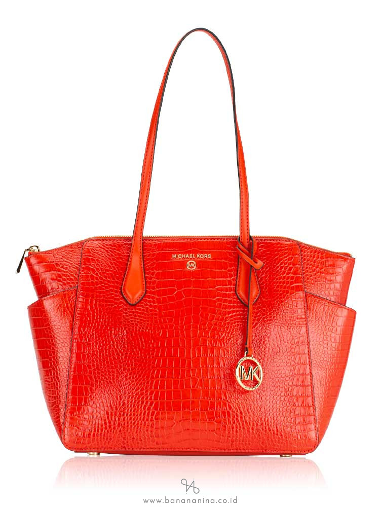 Michael Kors Marilyn Embossed Leather Tote Optic Orange
