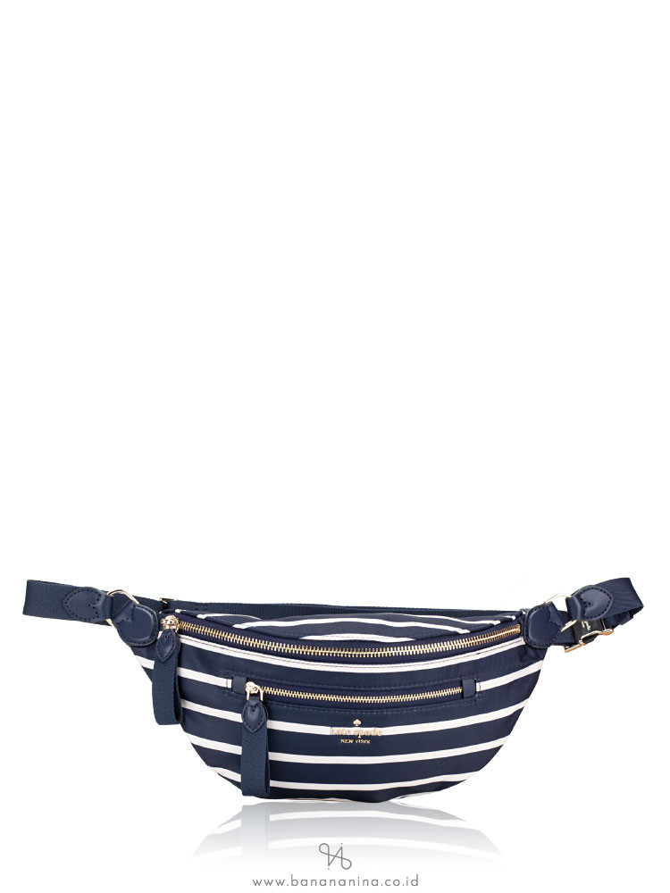Kate Spade Chelsea Marina Striped Nylon Belt Bag Fanny Pack Parisian Navy