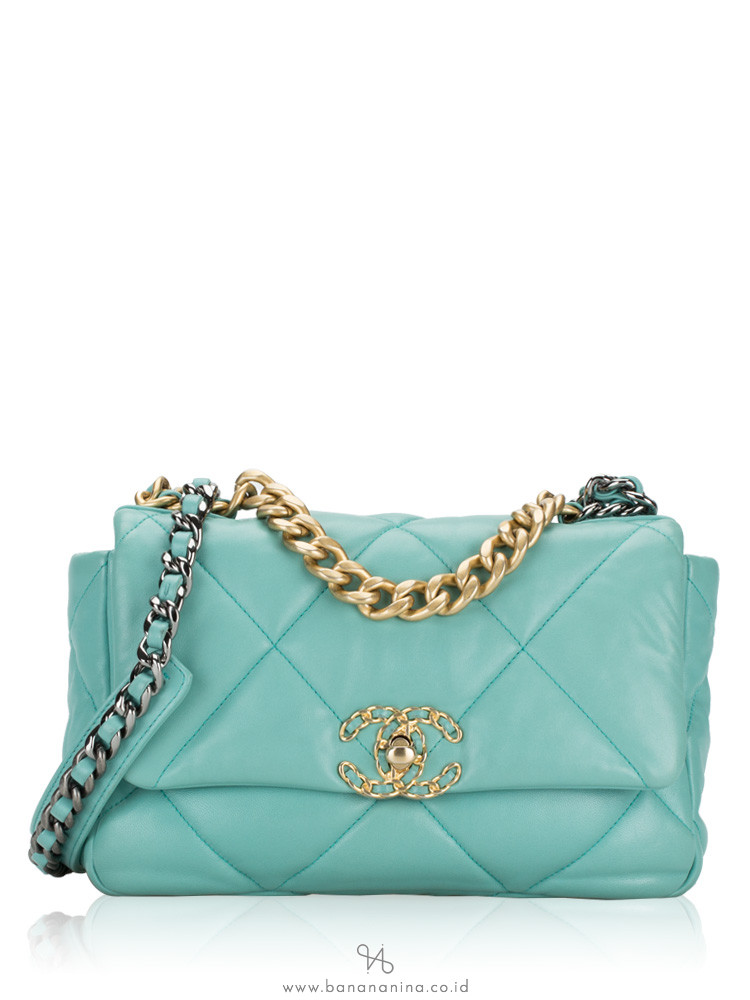 Chanel Lambskin Chanel 19 Medium Flap Bag Tiffany Blue