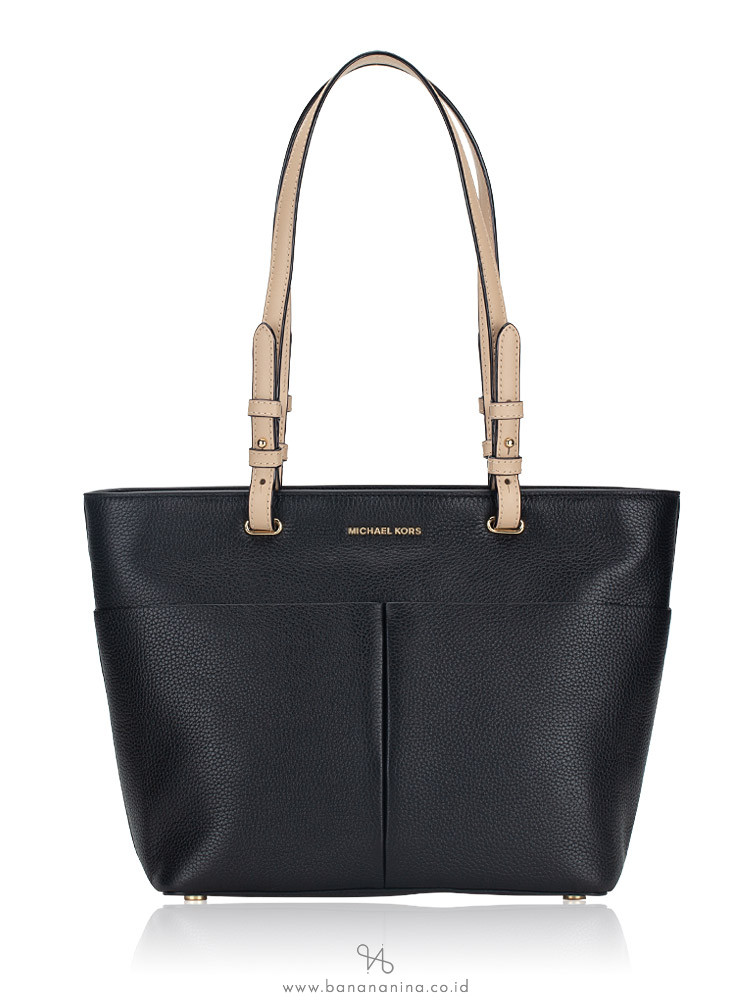 Michael Kors Bedford Leather Medium Top Zip Pocket Tote Black