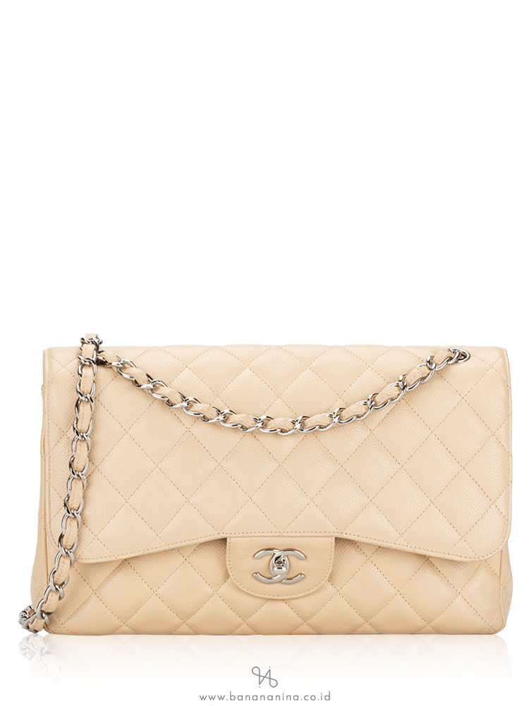 Chanel Caviar Jumbo Classic Double Flap Bag Light Beige