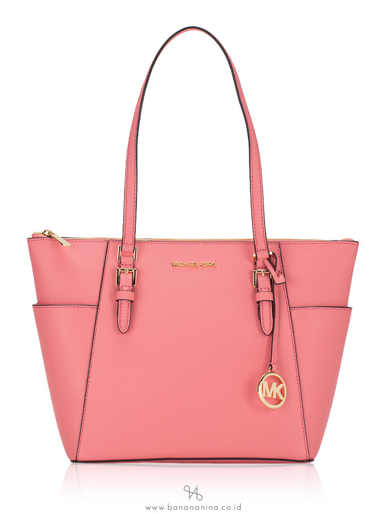 Michael Kors Charlotte Large Zip Shoulder Tote Saffiano Leather Tea Rose  Pink