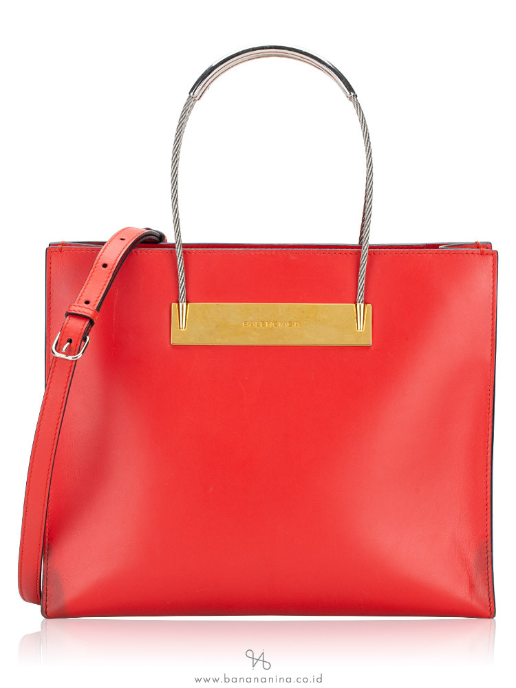 Balenciaga Soft Calfskin Cable Small Shopper Red