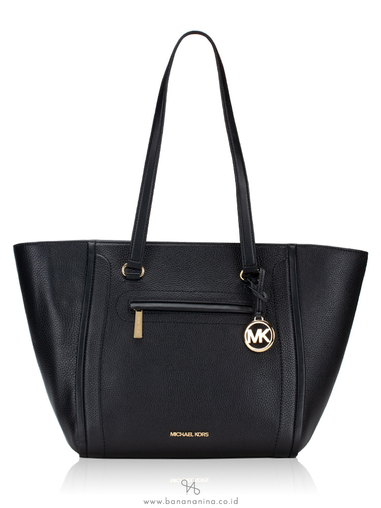 Michael Kors Carine Front Zip Leather Large Tote Black