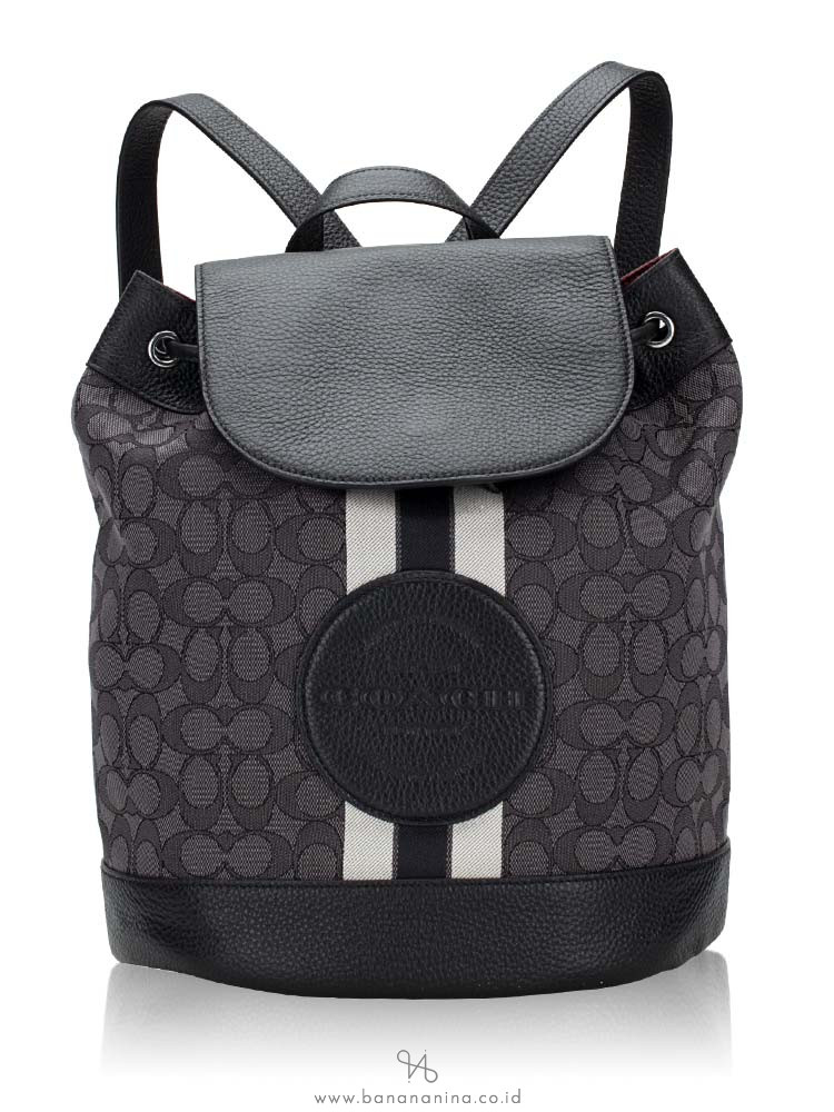 Coach CE601 Signature Dempsey Drawstring Backpack Black Smoke Black Multi