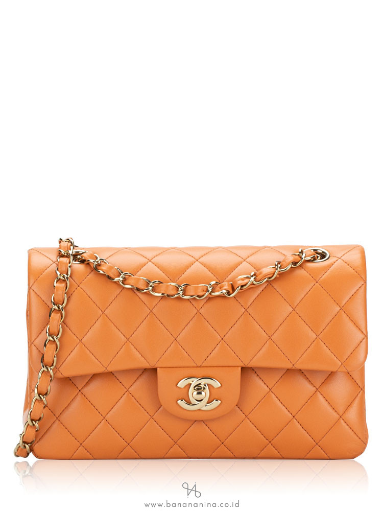 Chanel Lambskin Small Classic Double Flap Bag Pumpkin Caramel
