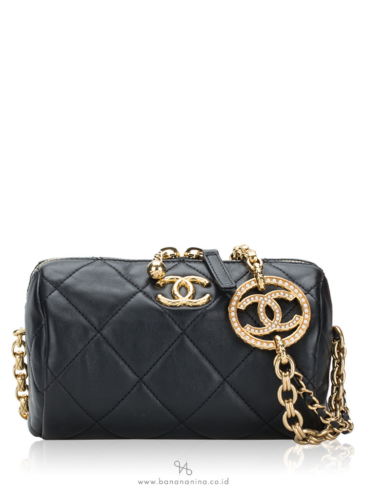 Chanel Lambskin Fashion Therapy Mini Bowling Bag Black