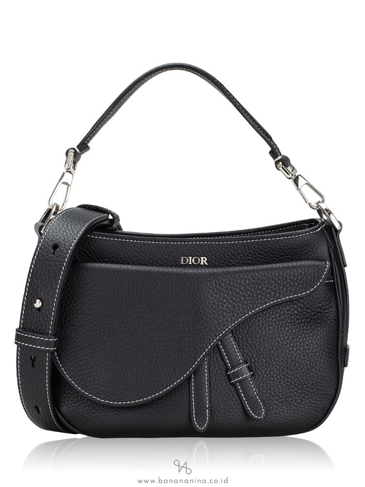 Dior Mini Saddle Bag Black in Calfskin Leather with Silver-tone - US