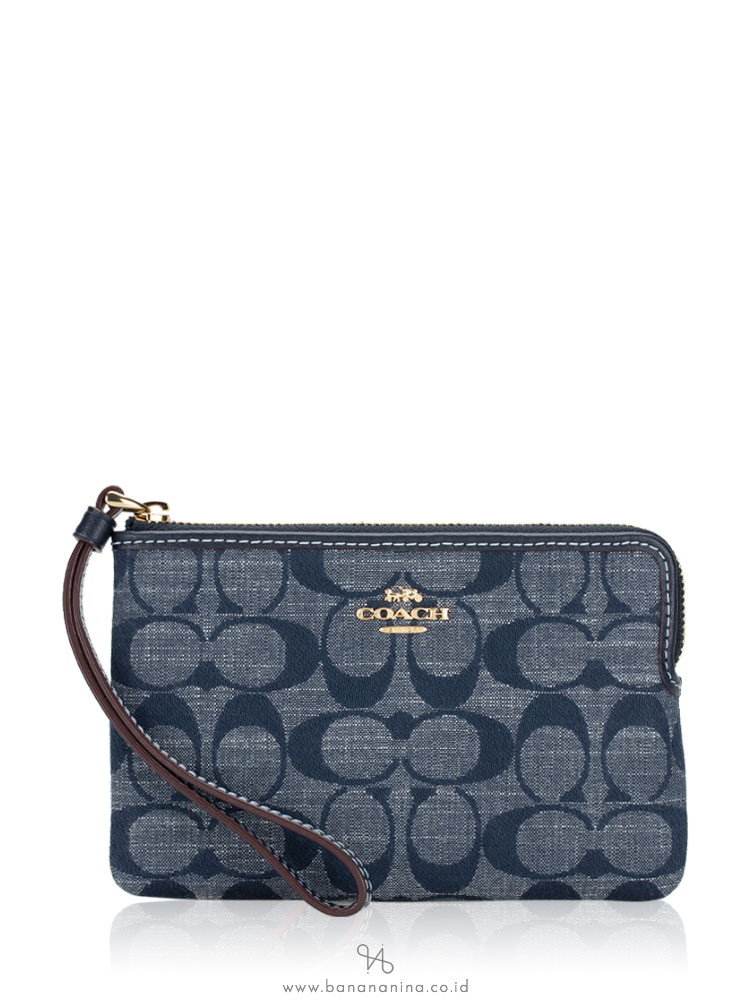 Coach CH371 Signature Chambray Corner Zip Wallet Denim Multi