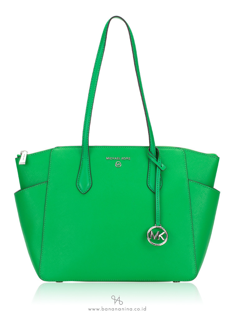 Michael Kors Marilyn Medium Saffiano Palm Green Leather Top Zip Tote Bag