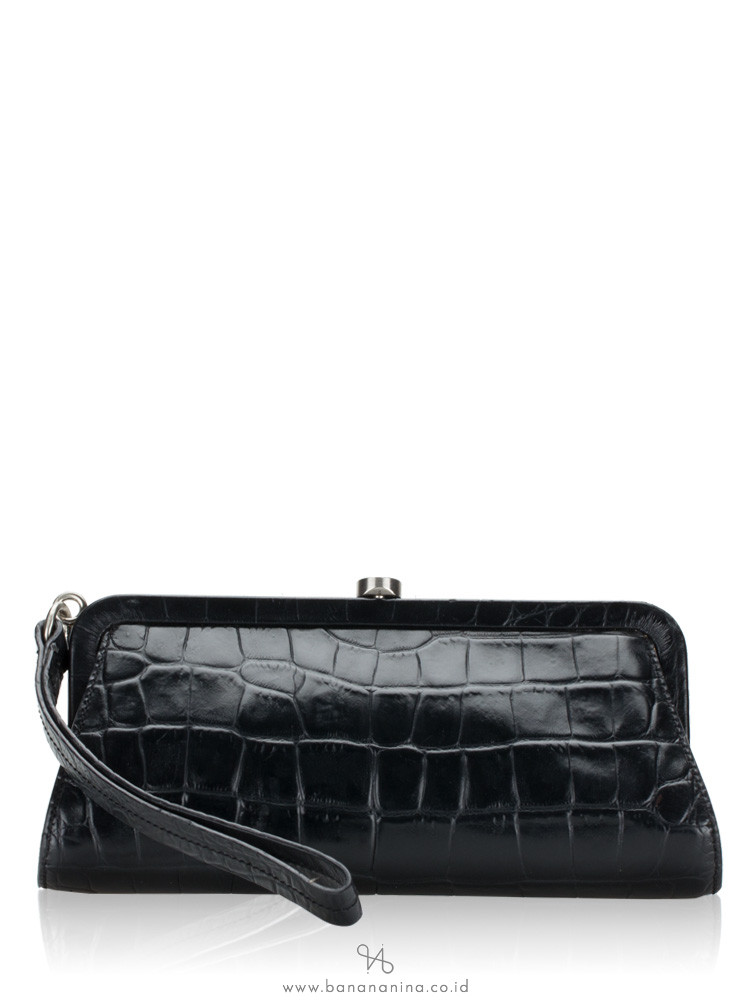 Burberry Vintage Crocodile Embossed Wristlet Black