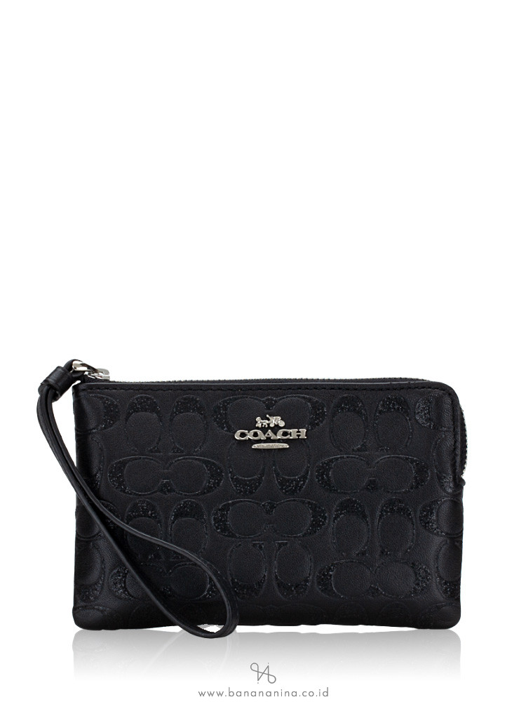 Coach F80214 Signature Boxed Corner Glitter Leather Zip Wristlet