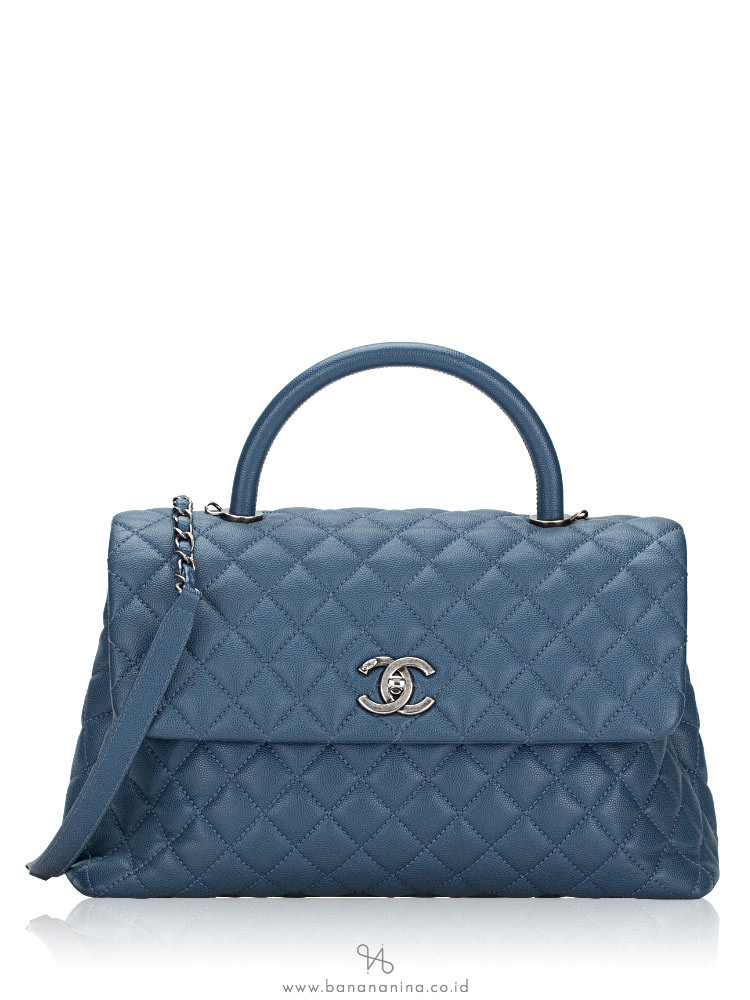 Chanel Caviar Large Coco Handle Flap Bag Blue