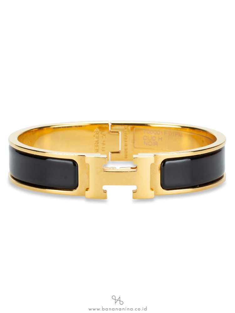 Hermes Enamel Narrow Clic Clac H Bracelet Noir PM
