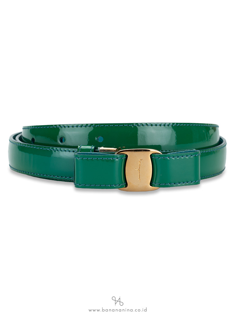 Salvatore Ferragamo Patent Leather Vara Bow Belt Green