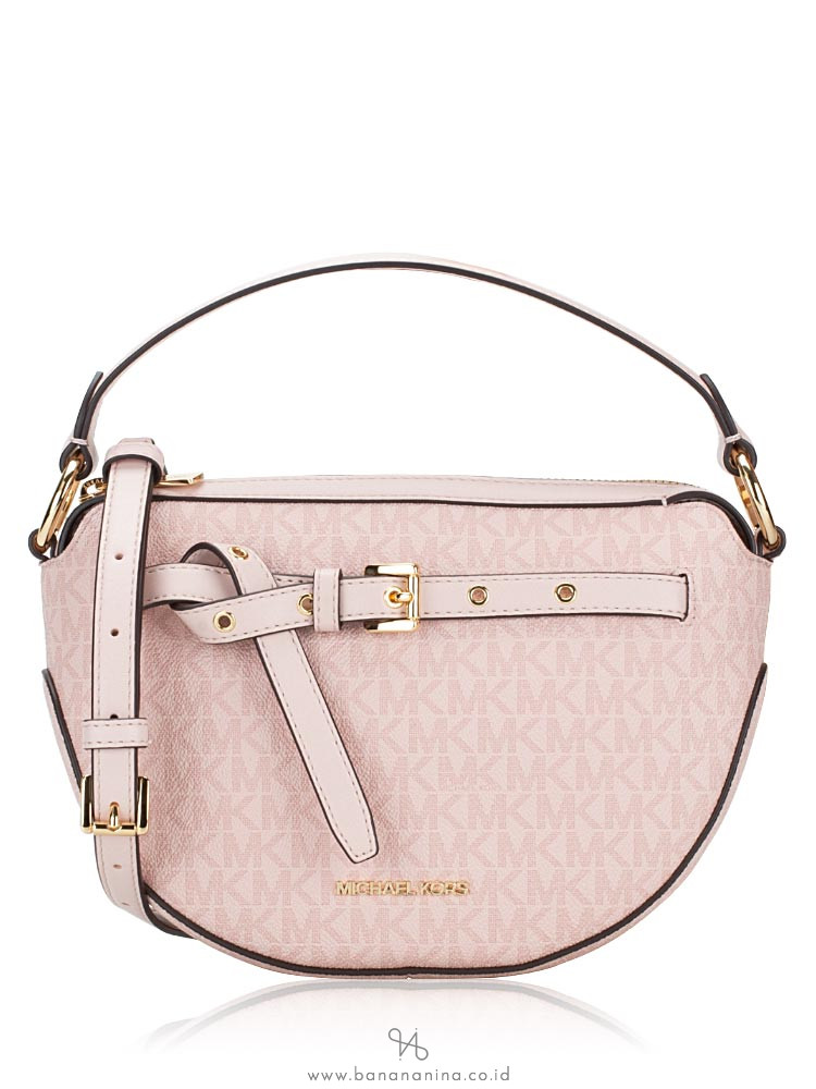 Michael Kors Emilia Signature Half Moon Crossbody Dark Powder Blush