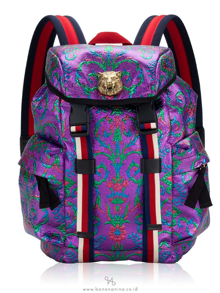 Gucci Brocade Web Double Buckle Small Backpack Multicolor