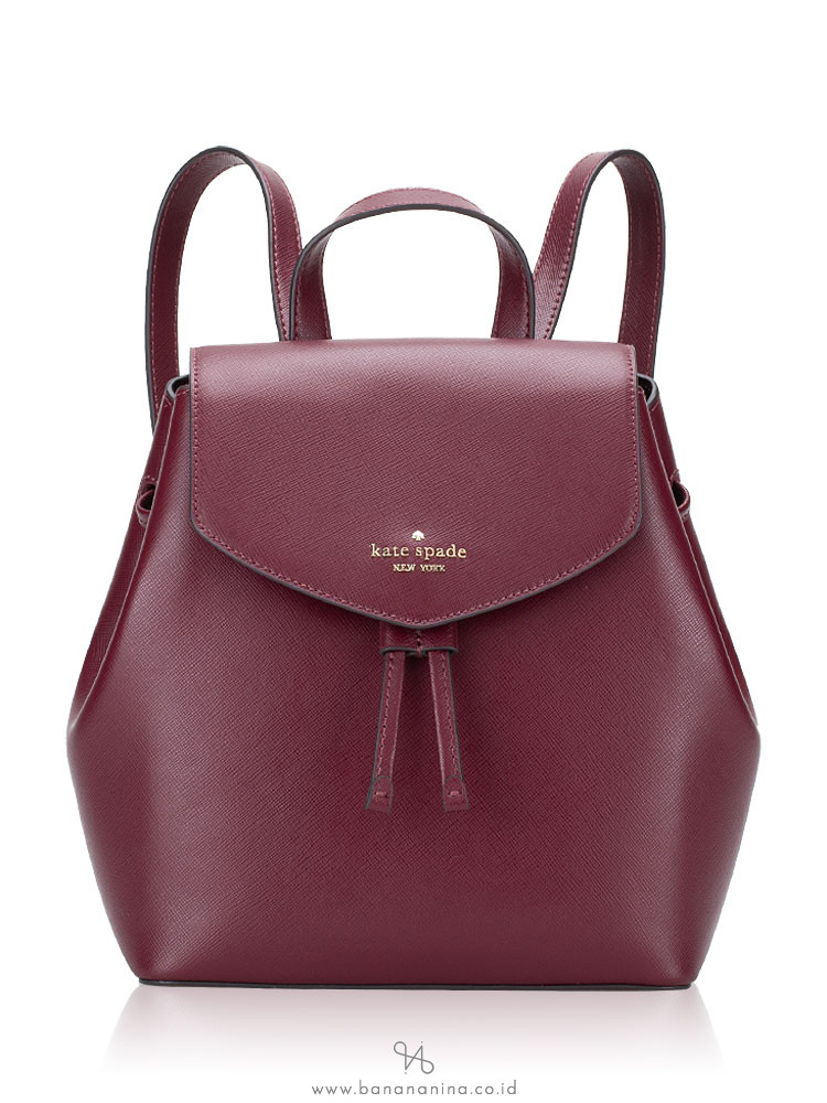 Kate Spade Lizzie Medium Saffiano Flap Backpack Deep Berry
